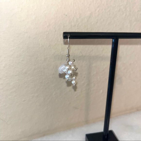 Pearl Grape Cluster Earrings w/ Czech Glass Leaves - Picture 2 of 4